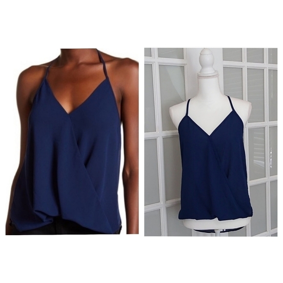 NEW Lily White Sleeveless V Neck Navy Chiffon Surplus Wrap Blouse - Picture 13 of 13